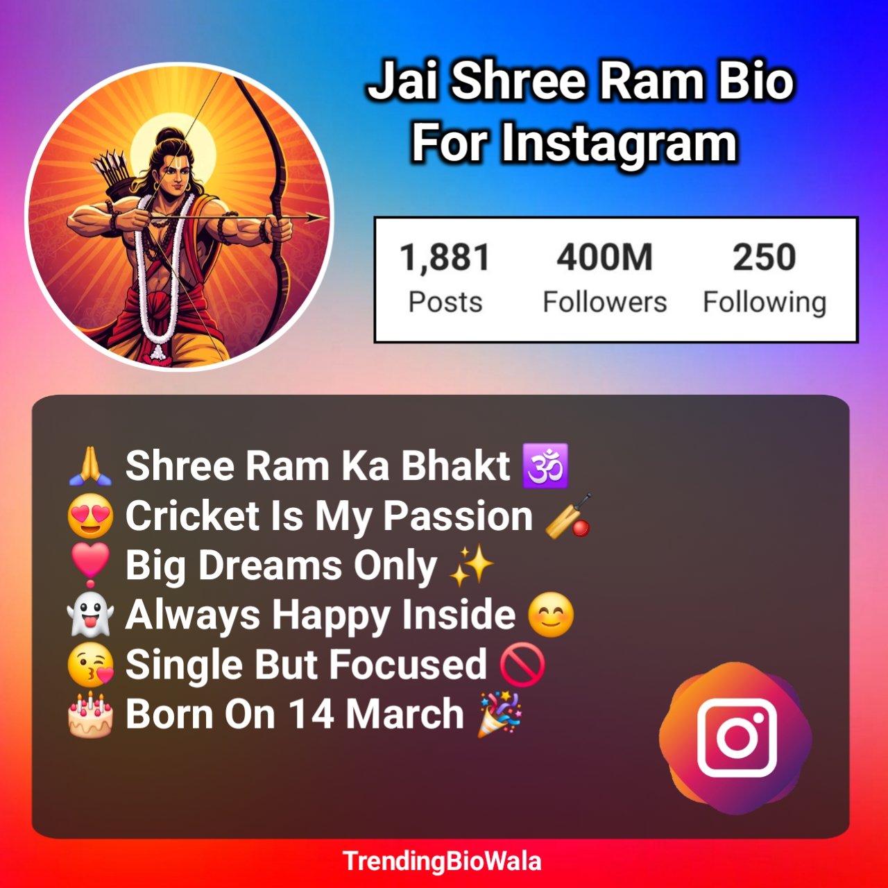 Jai Shree Ram Bio For Instagram