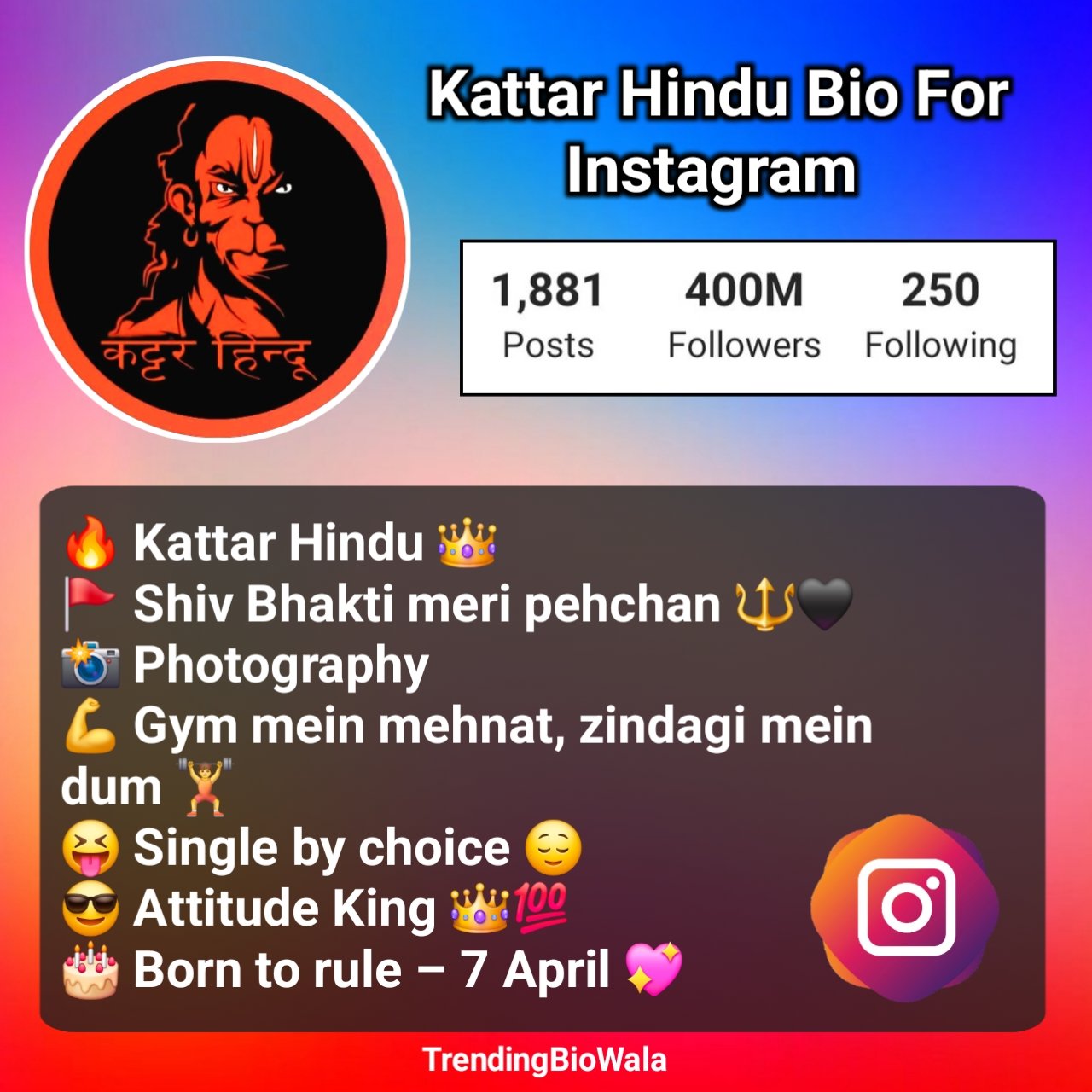 Kattar Hindu Bio For Instagram